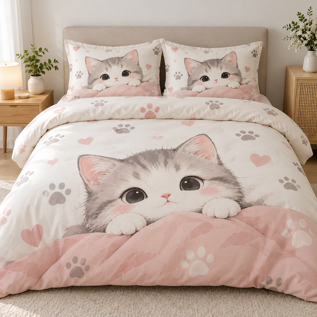 Cartoon Cute Cat Bedding Set