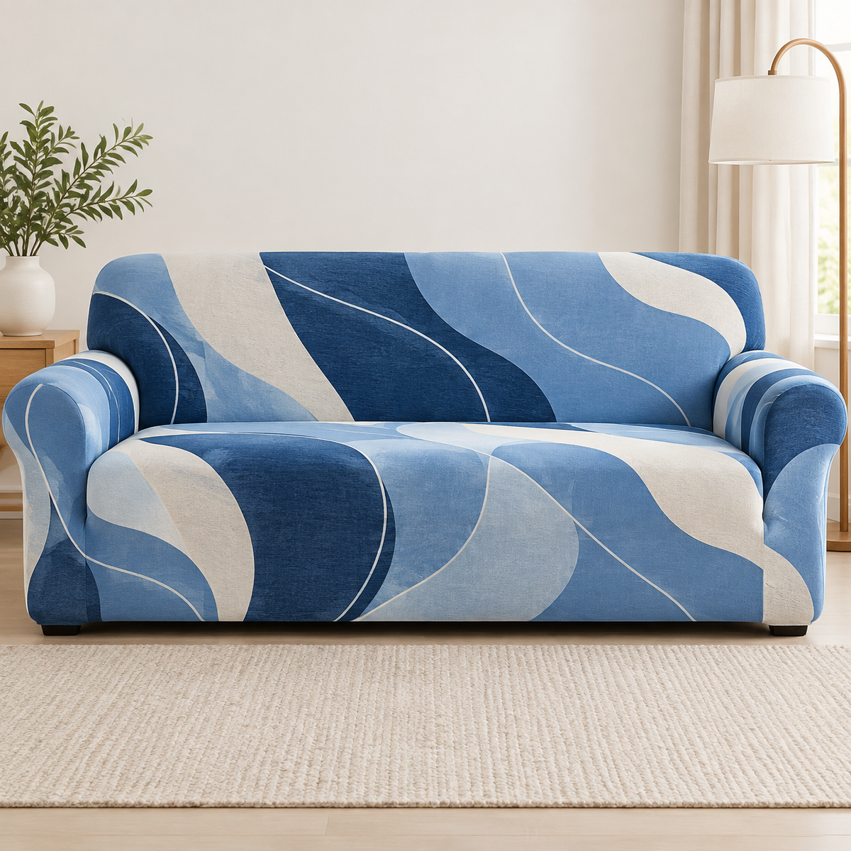 Blue Abstract Pattern Elastic Sofa Cover