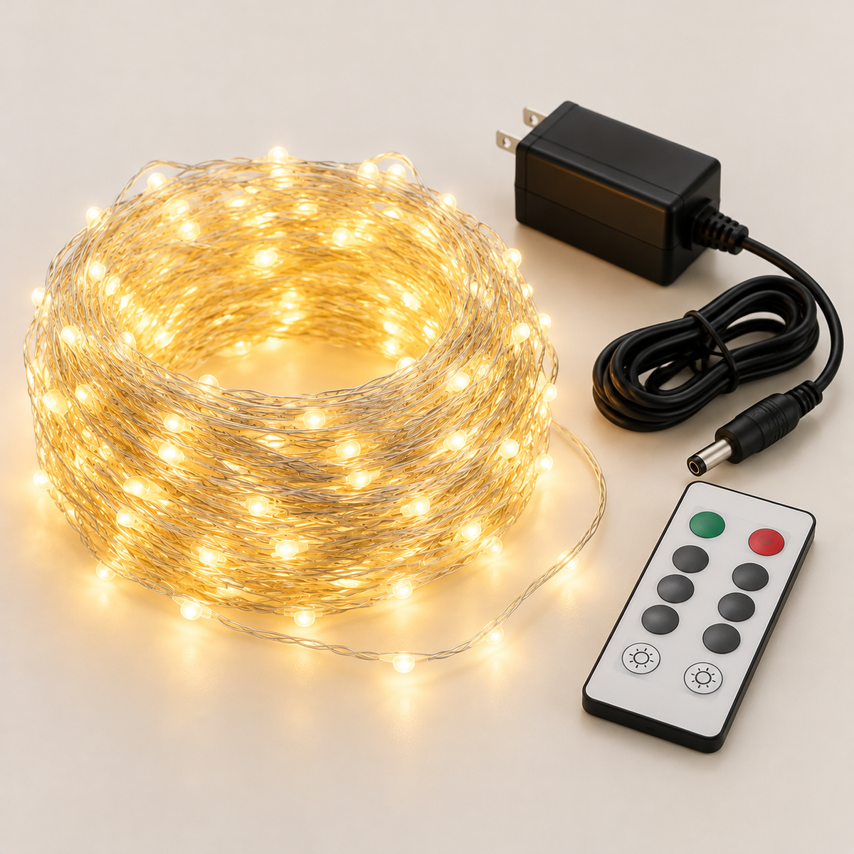 12V 10M 100LED Silver Wire Christmas String Fairy Light Remote Controller with Adapter