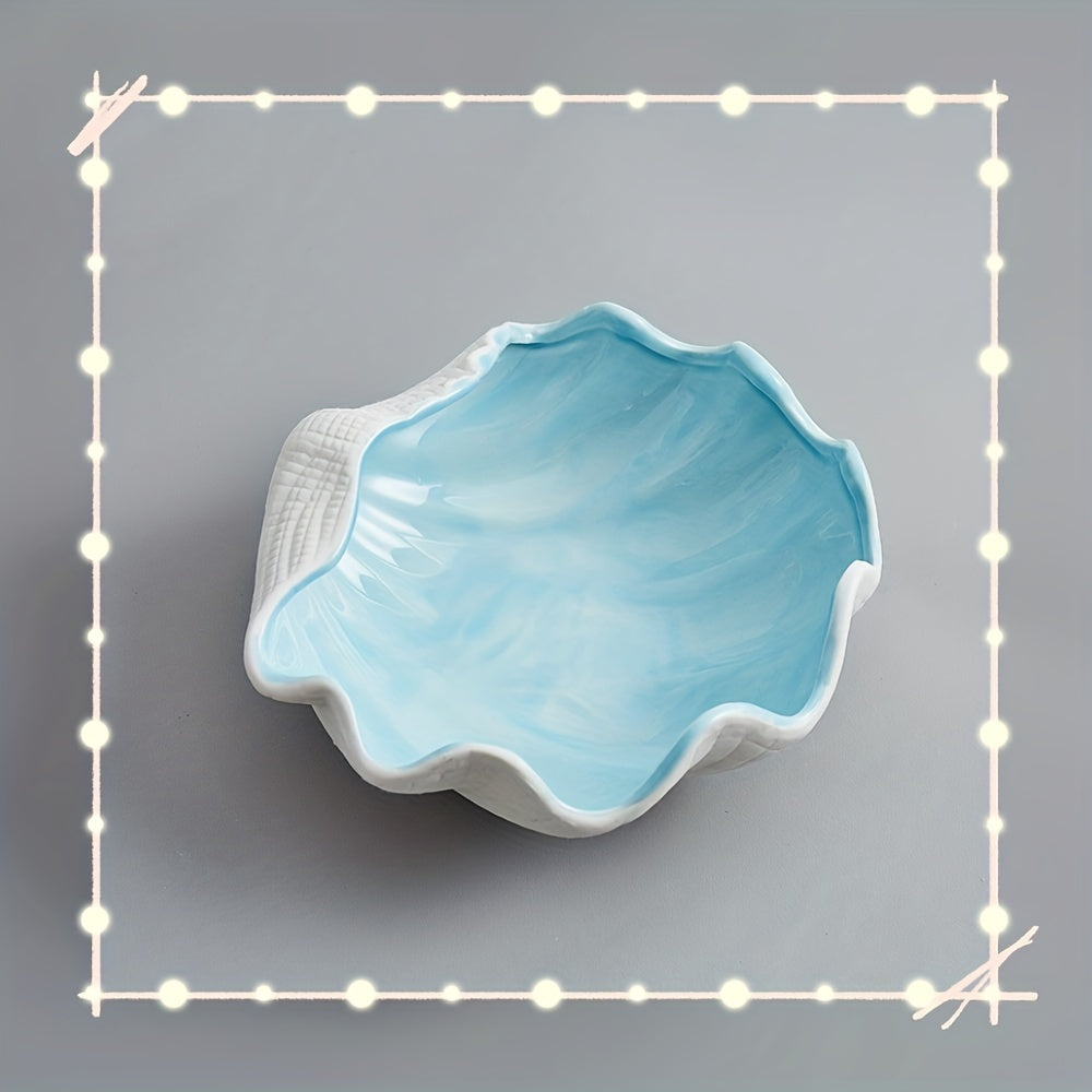 Ceramic Seashell Jewelry Tray, Cute Aqua White Keyholder Container