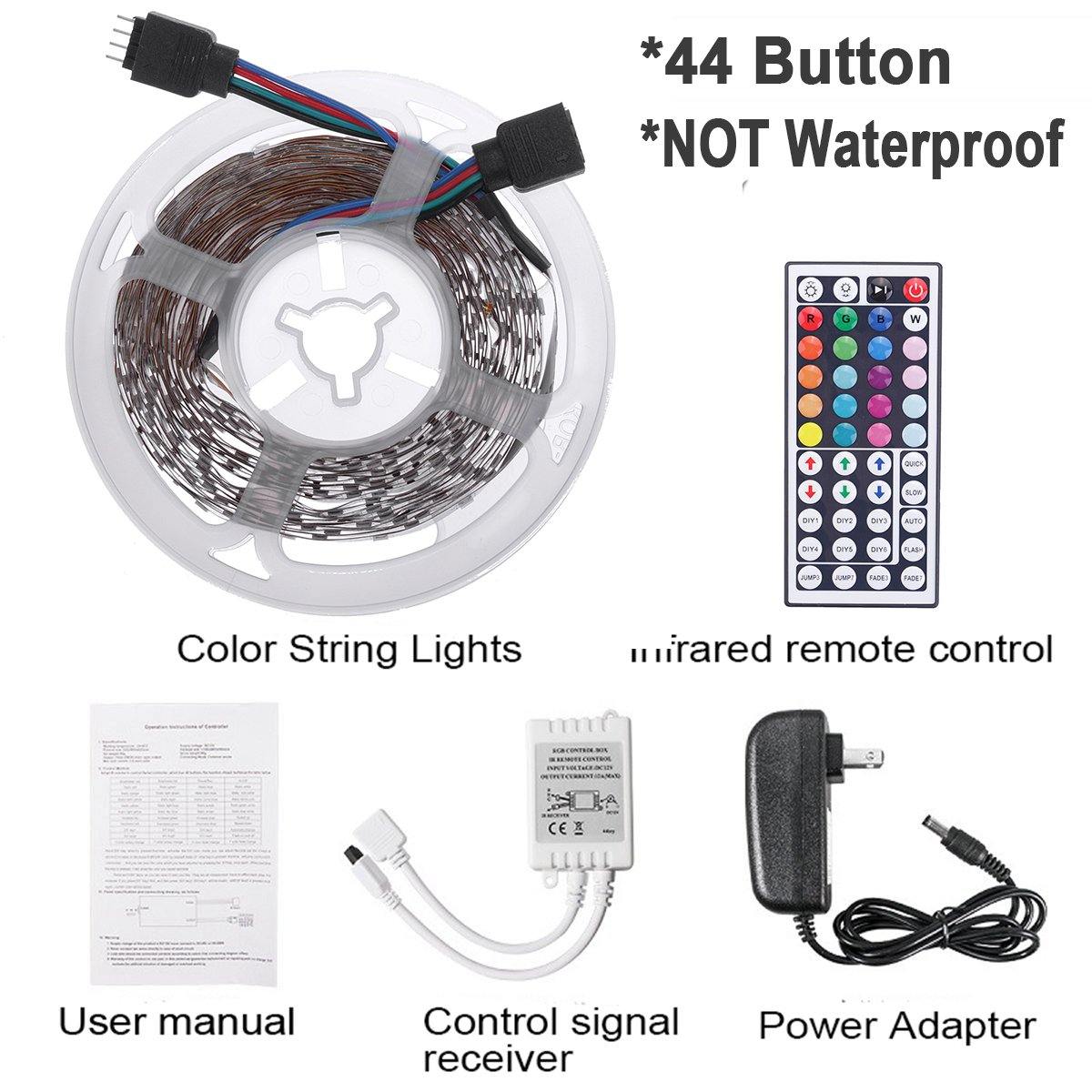 DC12V 2835SMD 5M 300LED Strip Light Waterproof Non-waterproof RGB Lamp + 24/44 key IR Controller+ Power Adapter