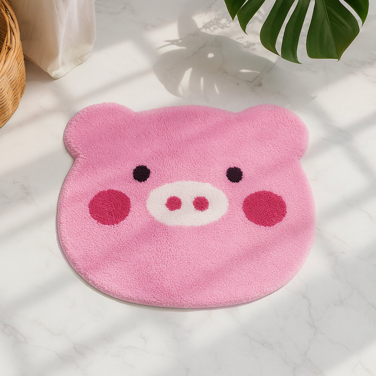 Feblilac Pig Bath Mat, Cute Animal Bathroom Rug, Soft Flush Non-Slip Water Absorbent Mat