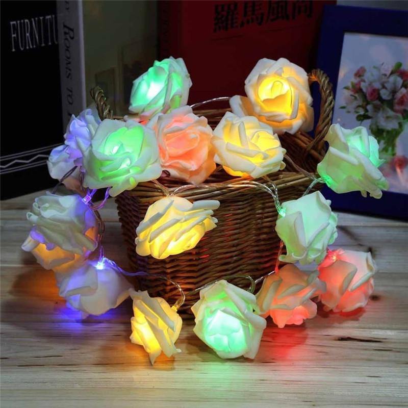 Battery Powered 2.3M 20LEDs Indoor Bedroom Decor Wedding Rose Flower Fairy String Light