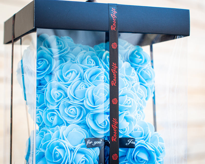 BLUE LUXURY ROSE TEDDY BEAR HANDMADE GIFT BOX