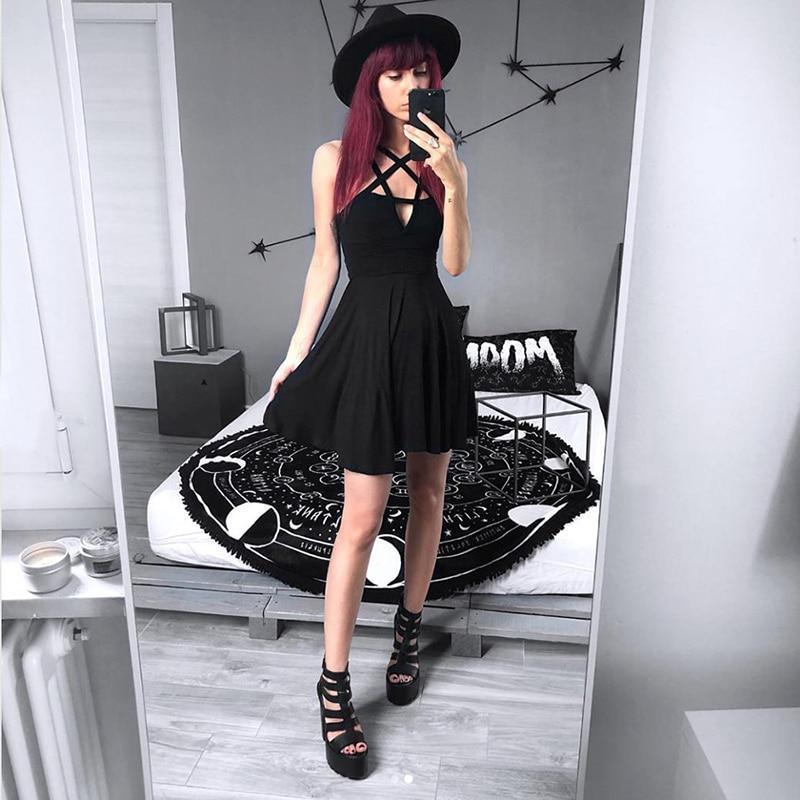 2021 New Sexy Pentagram Vintage Gothic Dress