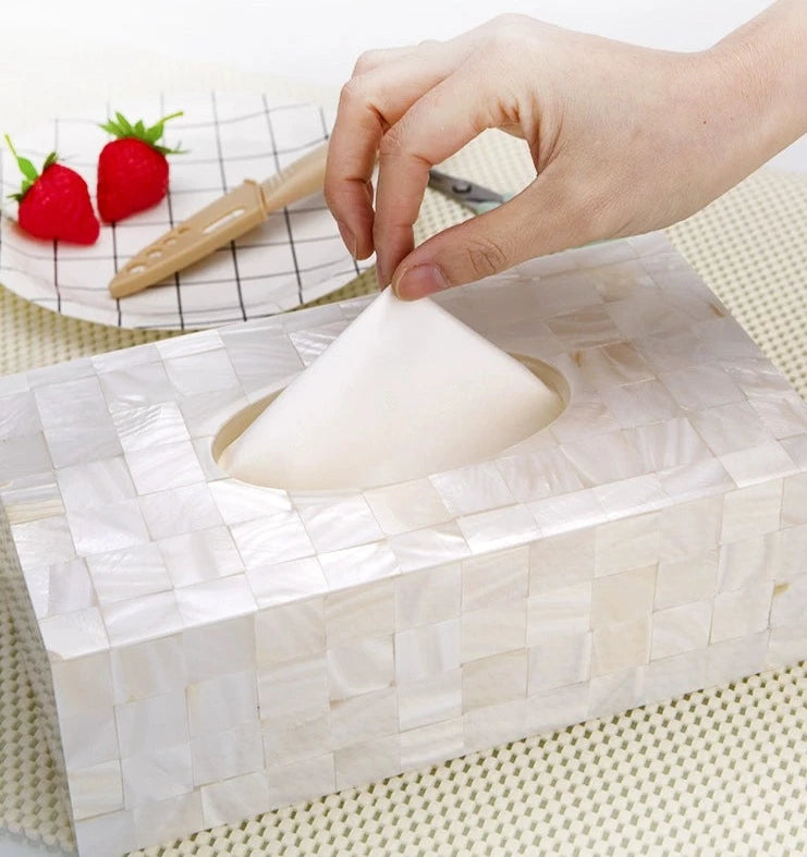 Tissue Box Mother of Pearl Tissue Box Holder, Luxurious Tissue Box Cover Holder Model House Designer Tissue Cover
