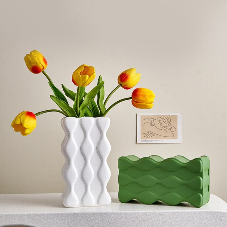 Wavy Embossed Ceramic Vase