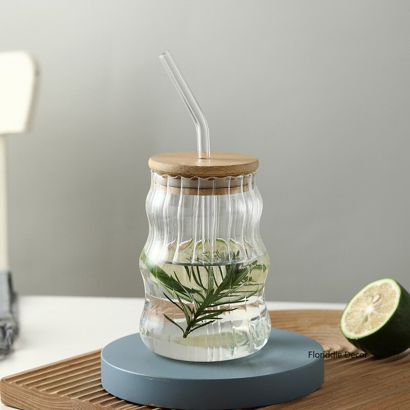 Borosilicate Ribbed Glass Cup - with lid