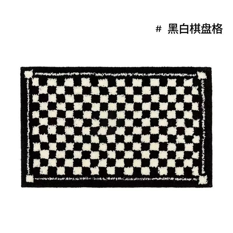 Retro Chessboard Plaid Bath Mats Fluffy Grids Soft Floral Carpet Bathroom Carpet Bedside Carpet Home Decor Anti Slip Floor Mats