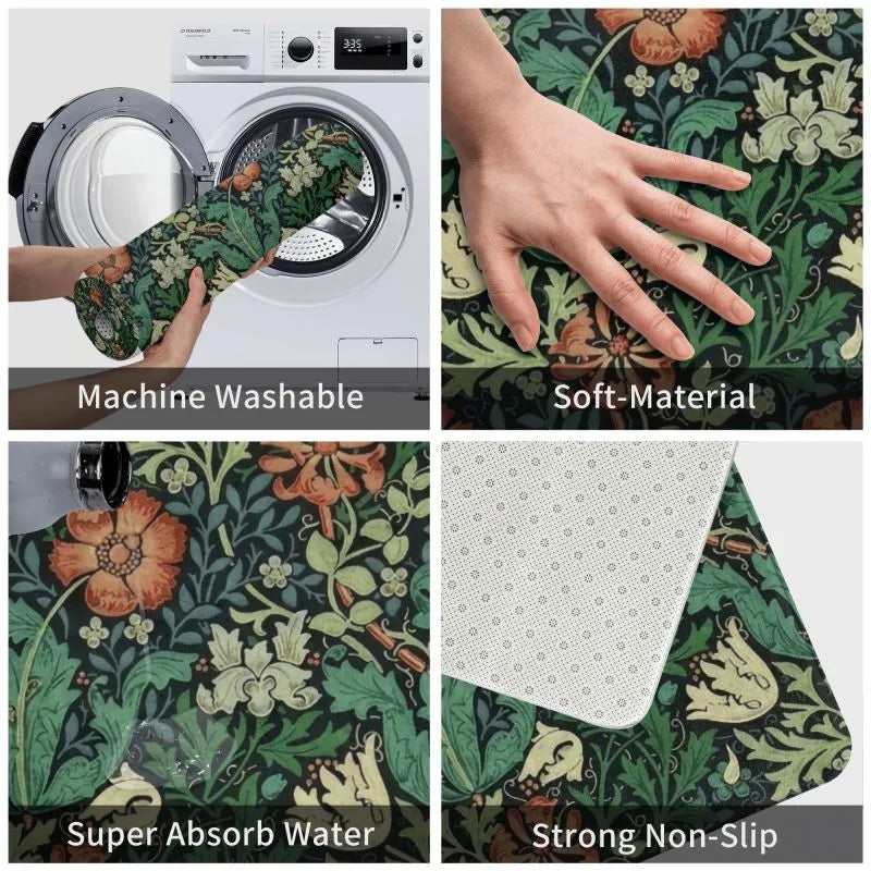 Custom William Morris Compton Floral Art Nouveau Pattern Doormat Bath Door Floor Mat Textile Pattern Toilet Rug Carpet Footpad