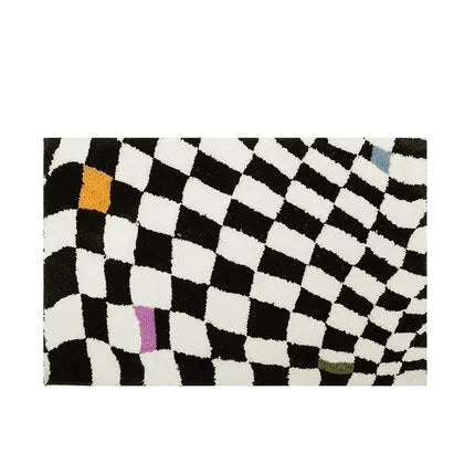 Retro Chessboard Plaid Bath Mats Fluffy Grids Soft Floral Carpet Bathroom Carpet Bedside Carpet Home Decor Anti Slip Floor Mats