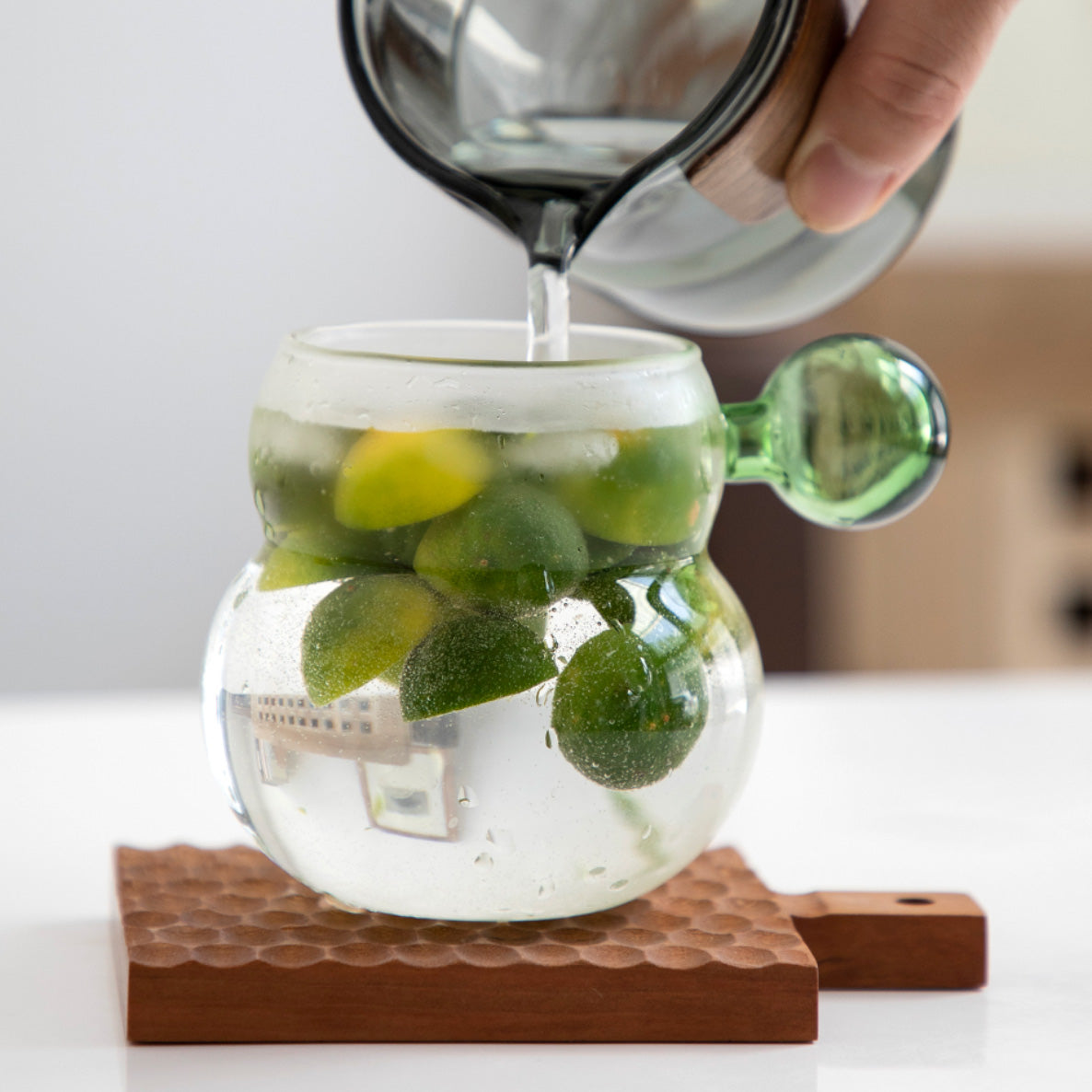 Chubby Glass Mug with Globe Handle