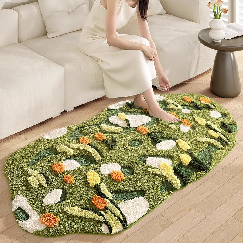 Feblilac Green Little Fresh Handmade Tufted Acrylic Livingroom Carpet Area Rug