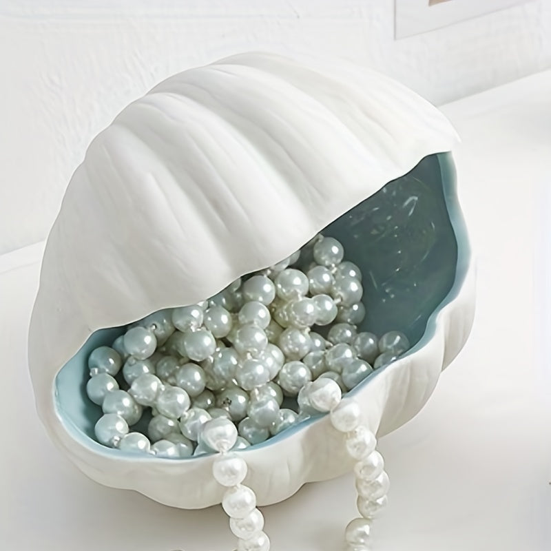 Ceramic Shell Jewelry Storage Tray, Aqua White Earrings Rings Bracelets Storage Container