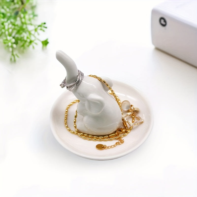 Ceramic Elephant Jewelry Plate Tray, Household Plate for Necklace Rings