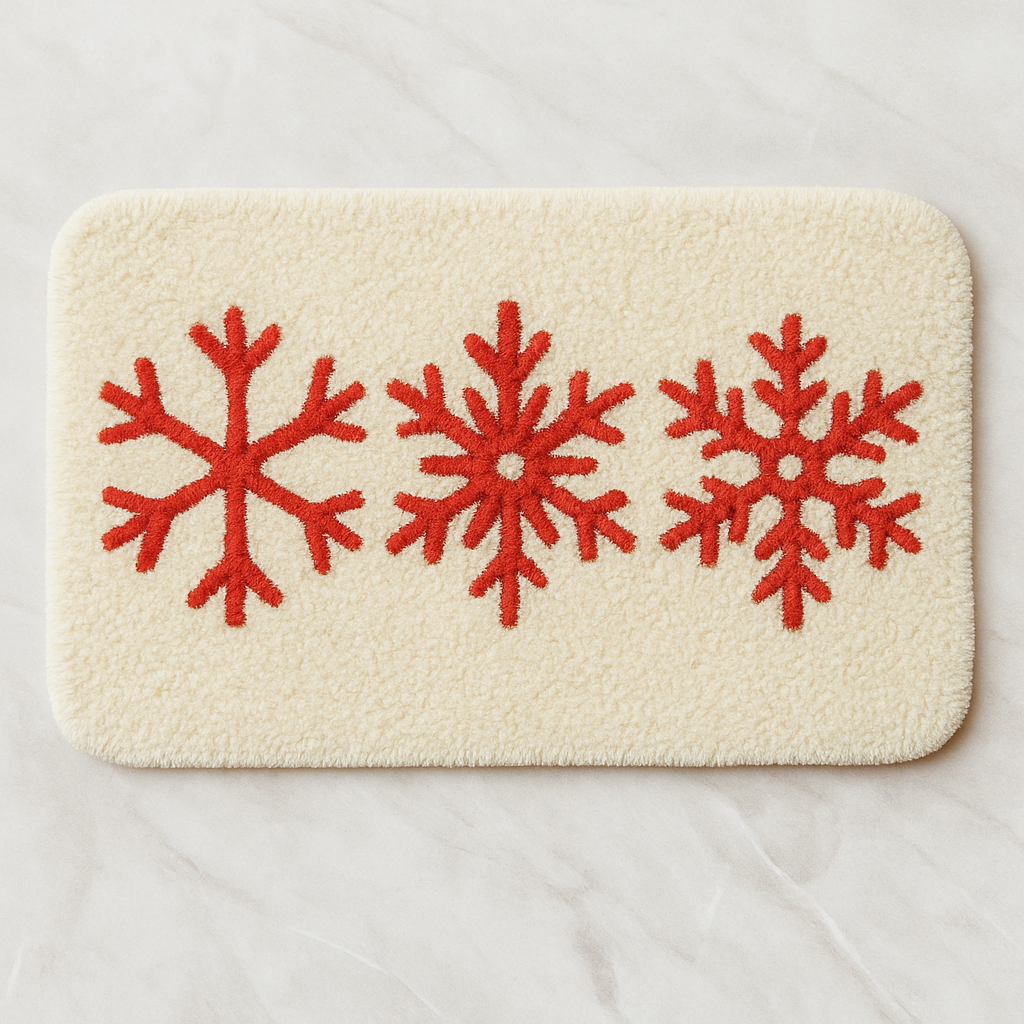 Feblilac Red Snowflake Christmas Bath Mat – Soft Tufted Holiday Bathroom Rug