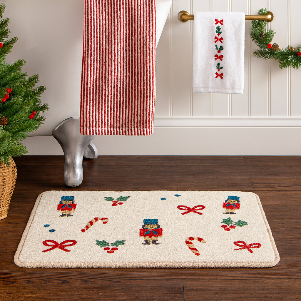 Feblilac Nutcracker Christmas Bath Mat – Festive Tufted Holiday Bathroom Rug