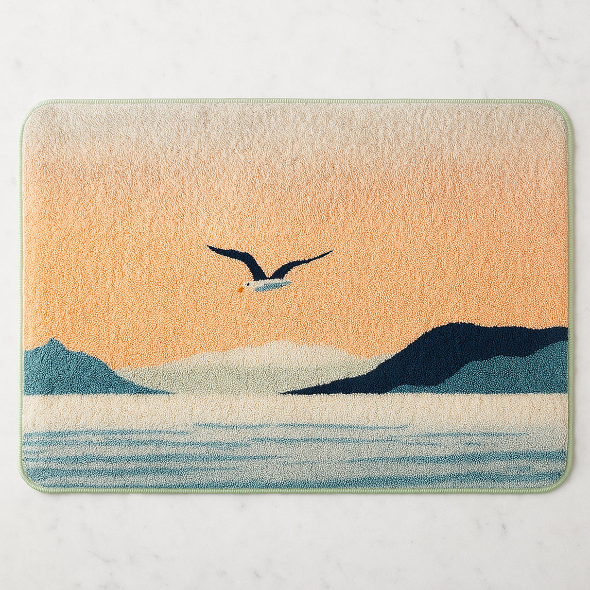 Feblilac Sunset Seagull Coastal Bath Mat – Soft, Absorbent & Non-Slip