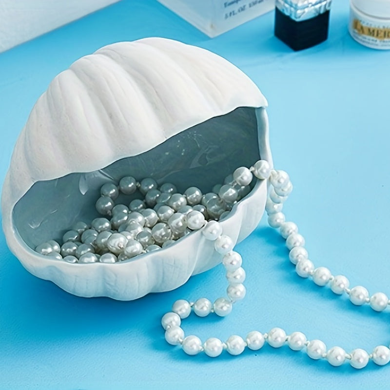 Ceramic Shell Jewelry Storage Tray, Aqua White Earrings Rings Bracelets Storage Container