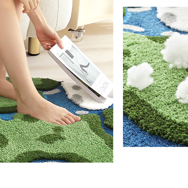 Feblilac Earth Sitting Green Handmade Tufted Acrylic Livingroom Carpet Area Rug