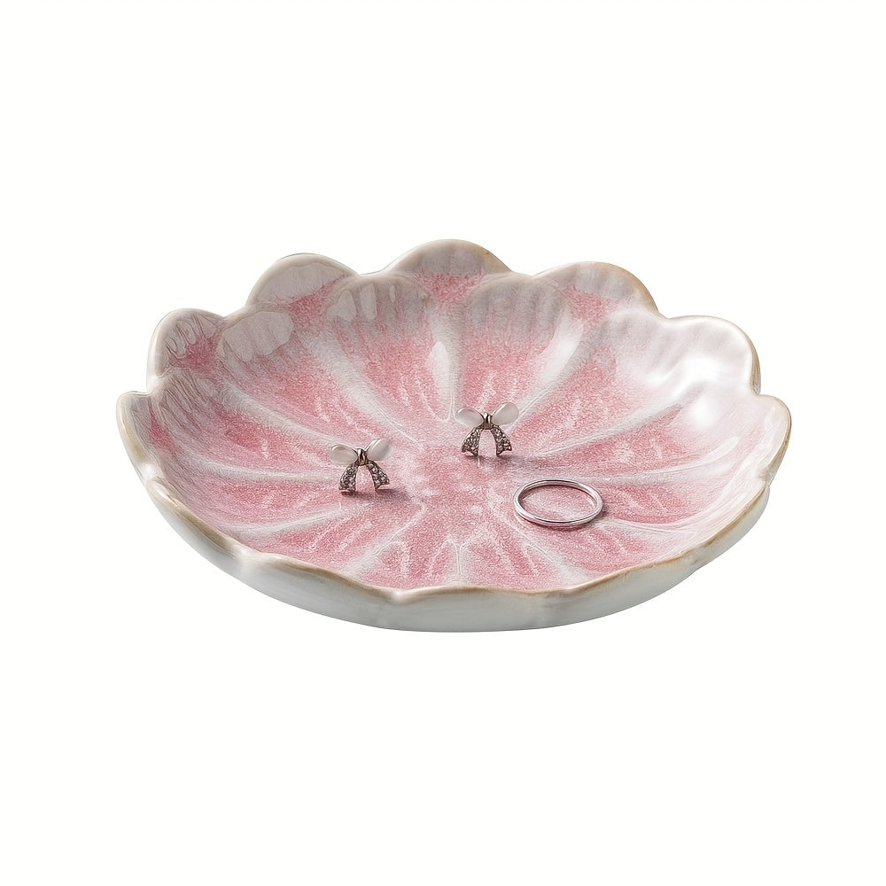 Pink Jewelry Tray for Jewelry Key, Flower-Shape Ring Holder
