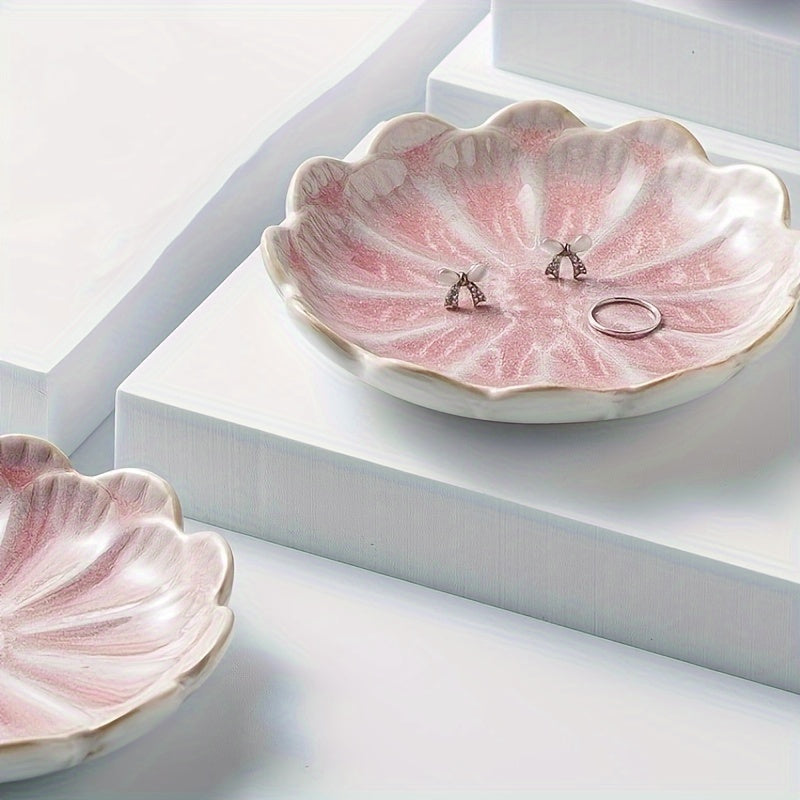 Pink Jewelry Tray for Jewelry Key, Flower-Shape Ring Holder