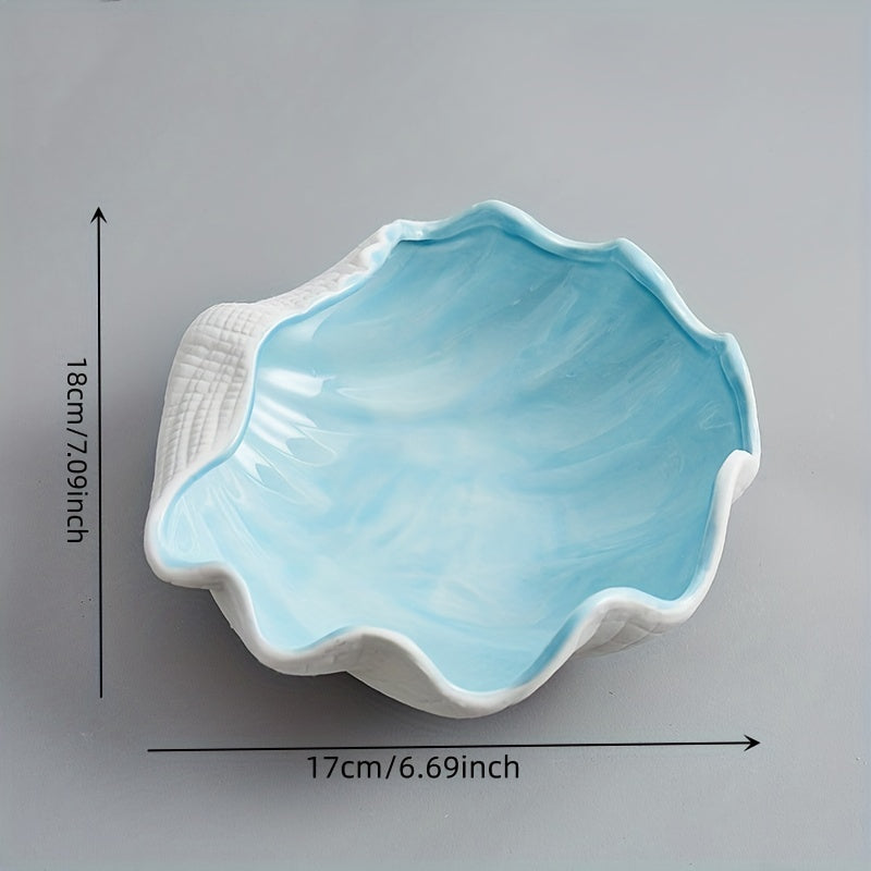 Ceramic Seashell Jewelry Tray, Cute Aqua White Keyholder Container