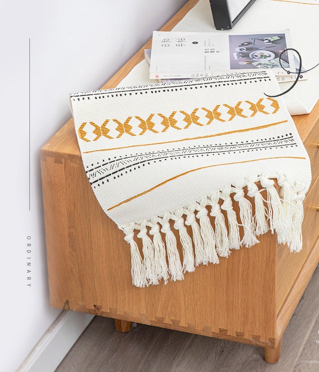 Cotton and linen Table Runners, Morocco Style table runners, Decorative Tassel table runners, Modern table setting.Housewarming gift.