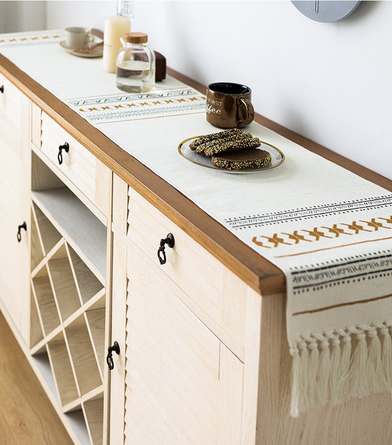 Cotton and linen Table Runners, Morocco Style table runners, Decorative Tassel table runners, Modern table setting.Housewarming gift.