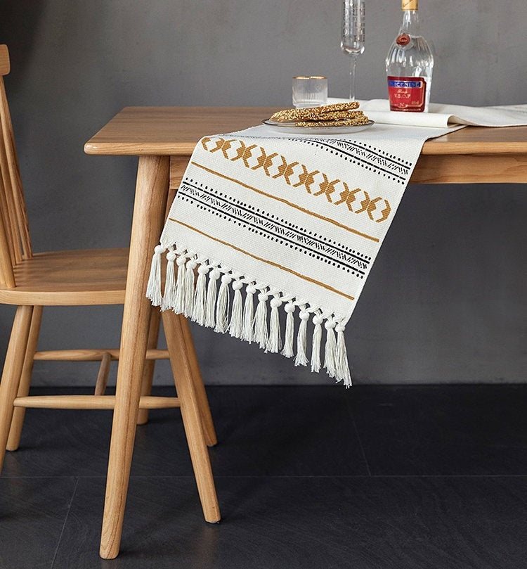 Cotton and linen Table Runners, Morocco Style table runners, Decorative Tassel table runners, Modern table setting.Housewarming gift.