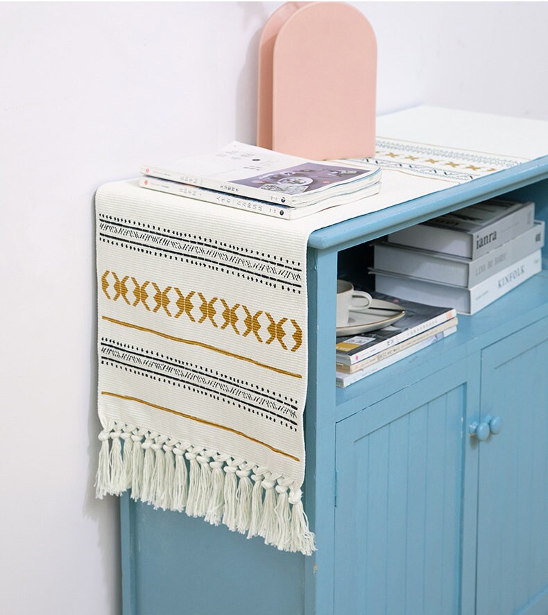 Cotton and linen Table Runners, Morocco Style table runners, Decorative Tassel table runners, Modern table setting.Housewarming gift.