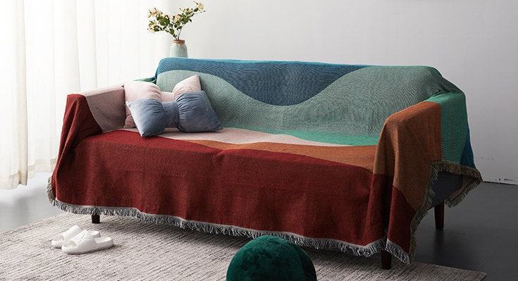 Cotton woven thread blanket,Double-Sided Use Sofa Throw Blanket, Sofa Throw Tapestry Throw,Housewarming gift,Boho Throw,Large Sofa Throw.