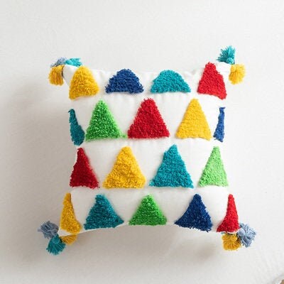 Color Triangle Tufted Cushion Cover 18" x 18"inch,100% Cotton Tufted Textured Pillow Case,Decorative Tassel Pillows,Housewarming gift.