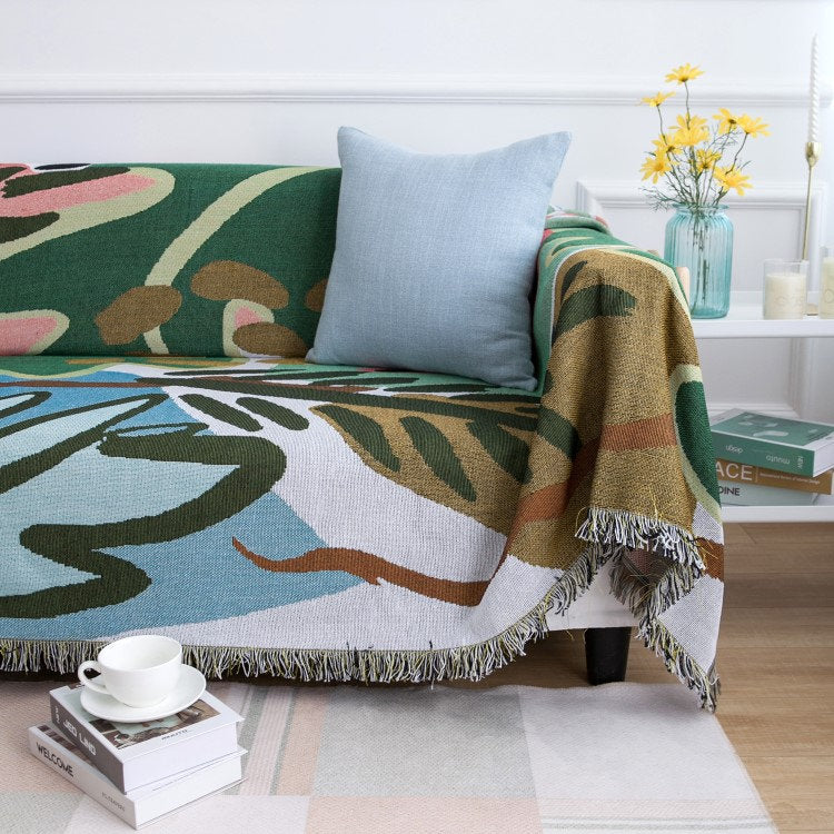 Boho jacquard Woven Blankets, Jungle plants Sofa Blanket, Picnic blanket,Beach blanke,Double-Sided Use, Gift for Her/Mothers Day Gift.