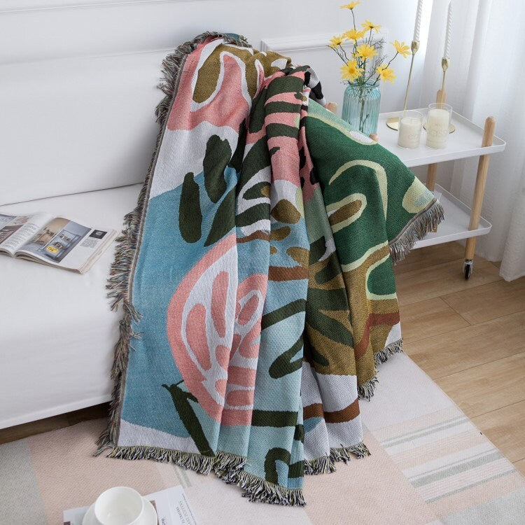 Boho jacquard Woven Blankets, Jungle plants Sofa Blanket, Picnic blanket,Beach blanke,Double-Sided Use, Gift for Her/Mothers Day Gift.