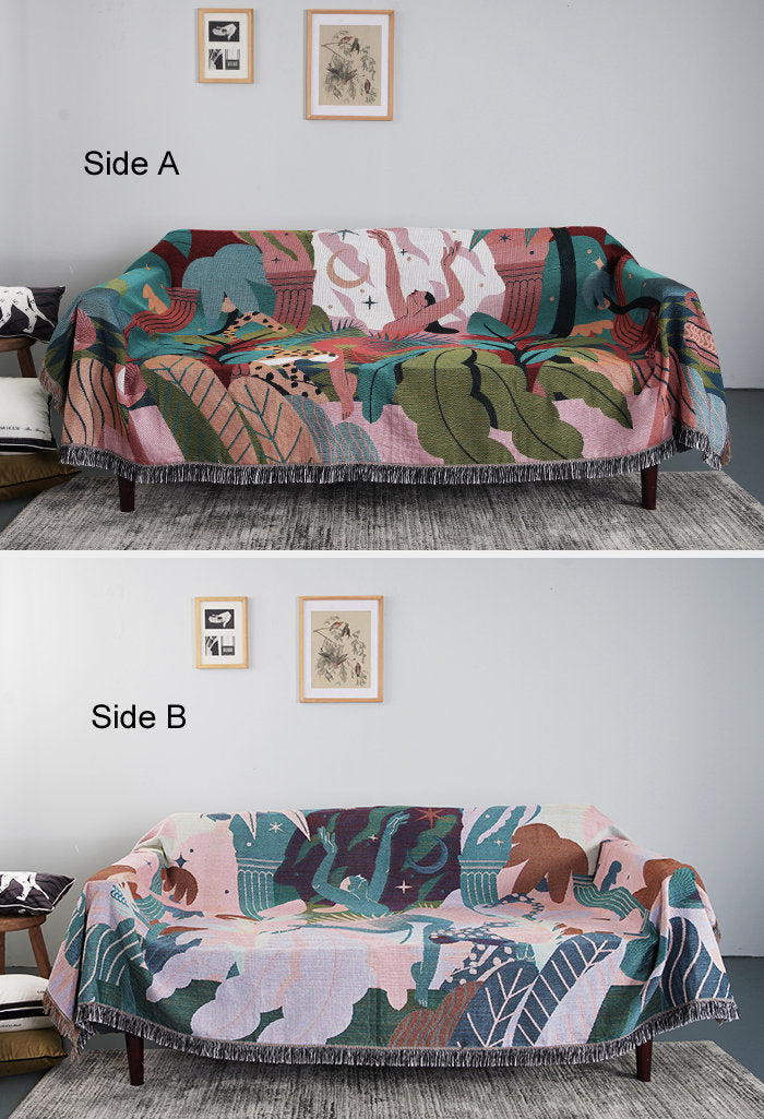 Jungle Boho Blanket, Eclectic Furniture Throw, Leopard Picnic Blanket, Outdoor Garden Cotton Knitted Blanket, Matisse Amazon Wall Hanging