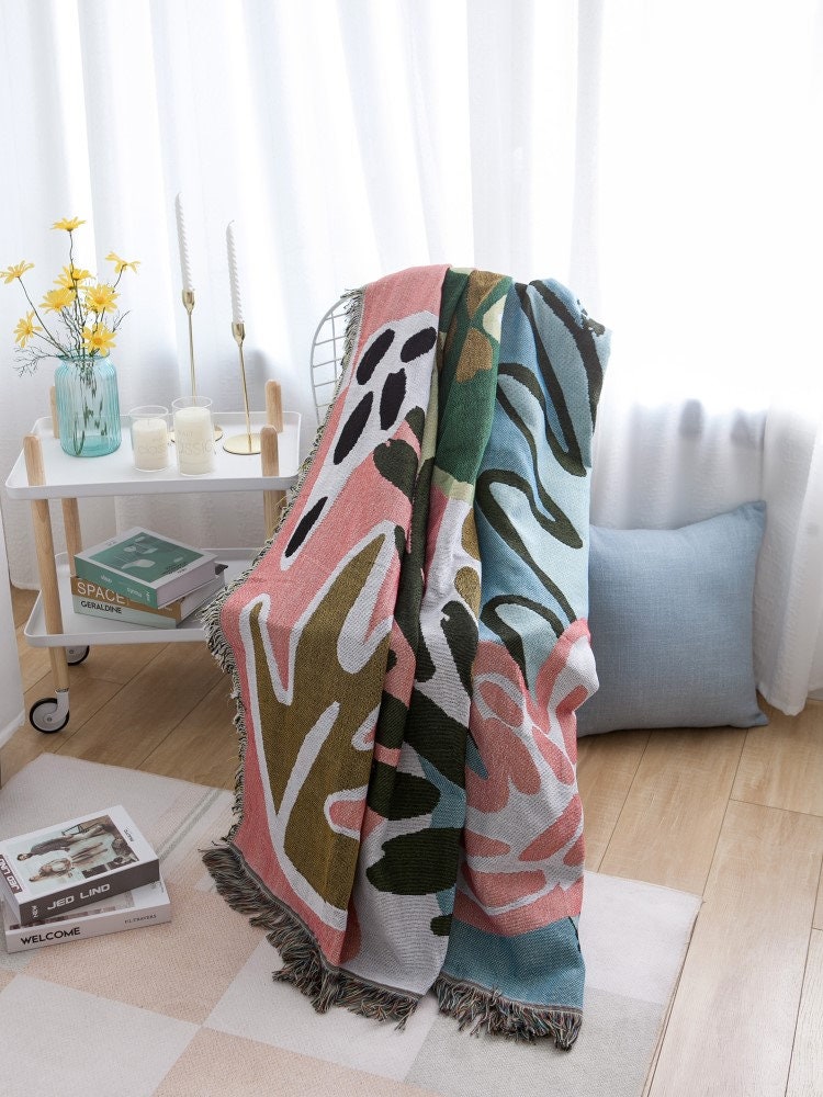 Boho jacquard Woven Blankets, Jungle plants Sofa Blanket, Picnic blanket,Beach blanke,Double-Sided Use, Gift for Her/Mothers Day Gift.