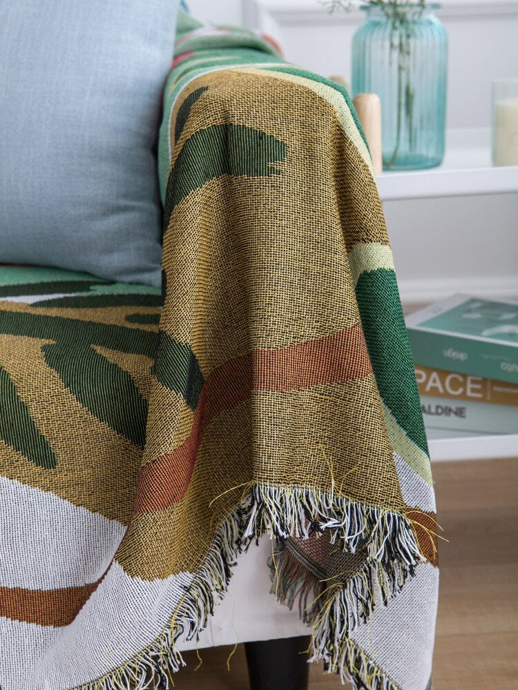 Boho jacquard Woven Blankets, Jungle plants Sofa Blanket, Picnic blanket,Beach blanke,Double-Sided Use, Gift for Her/Mothers Day Gift.