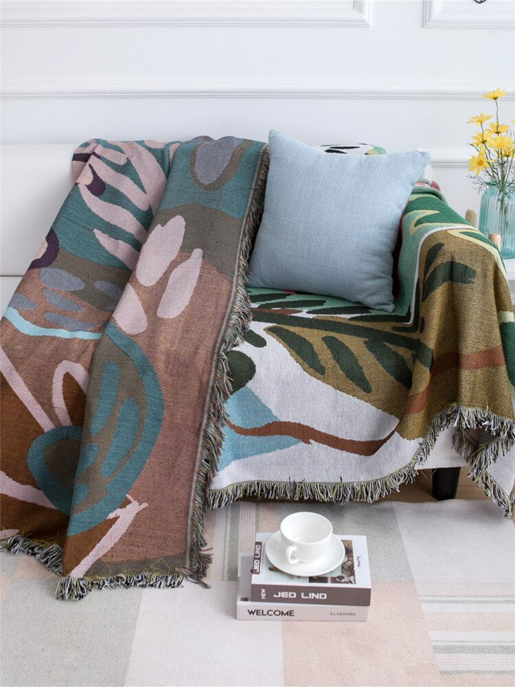 Boho jacquard Woven Blankets, Jungle plants Sofa Blanket, Picnic blanket,Beach blanke,Double-Sided Use, Gift for Her/Mothers Day Gift.