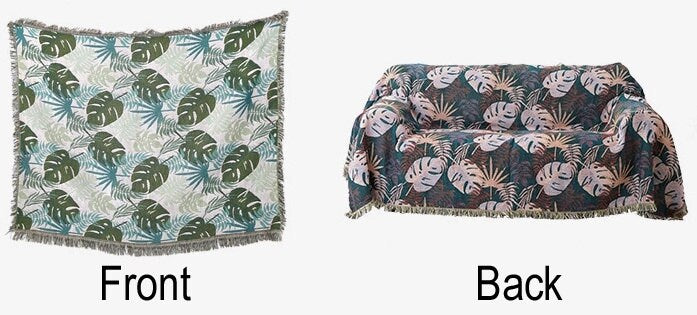 Tropical rain forest green leaves jacquard Woven Blankets, Sofa Blanket, Picnic blanket,Beach blanke,Double-Sided Use,Housewarming gift.