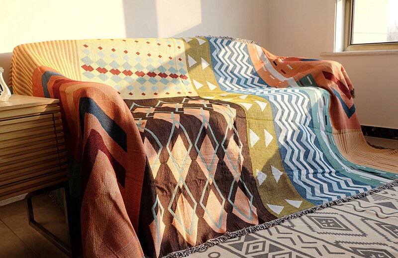 Bohemia Vintage picnic blanket Cozy Nap Throw Blanket,Double-Sided Use Sofa Throw Blanket,Sofa Throw Tapestry Throw,Housewarming gift.