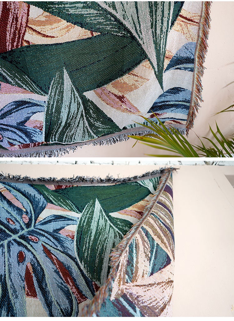 Tropical rain forest green leaves jacquard Woven Blankets, Sofa Blanket, Picnic blanket,Beach blanke,Double-Sided Use,Housewarming gift.