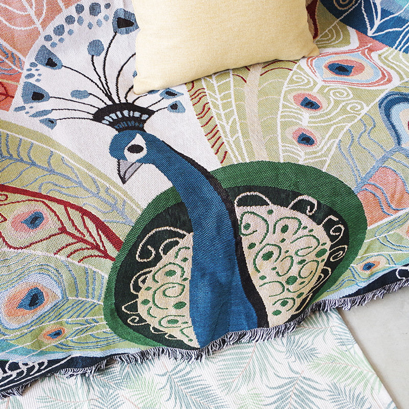 Peacock pattern sofa blanket, Double-Sided Use Sofa Throw Blanket, Large Woven Tapestry Jacquard Throw, Housewarming gift.