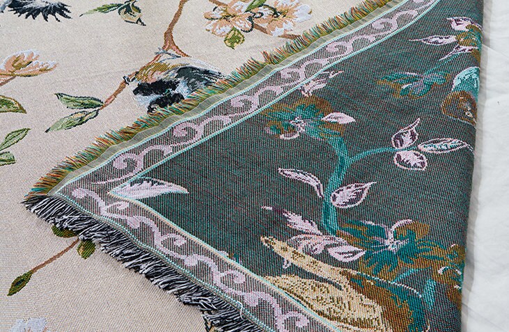 Flower w/bird Jacquard blanket,Sofa Throw,Tapestry,Shawl blanket,Leisure blanket,Decorative blanket,Bedspread,Bedroom blanket,Gift for Her