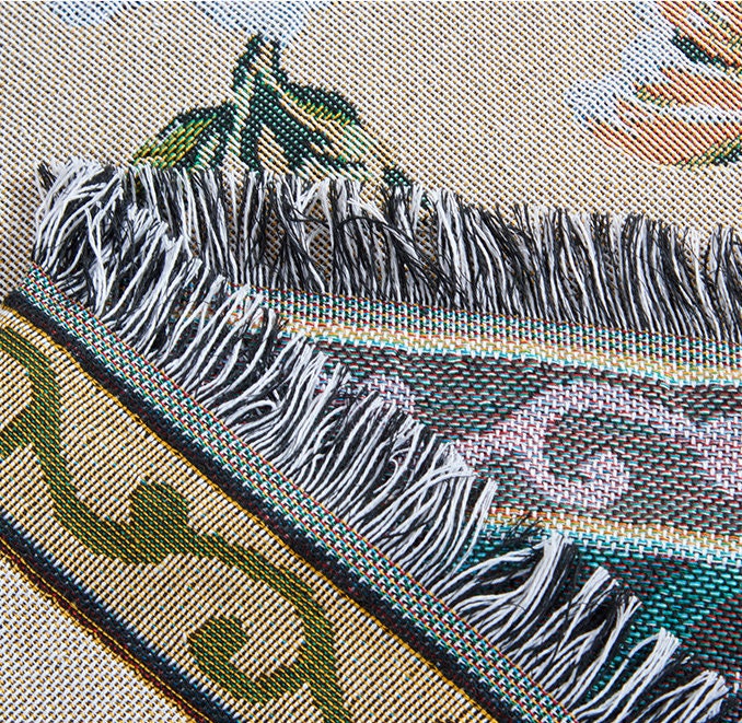 Flower w/bird Jacquard blanket,Sofa Throw,Tapestry,Shawl blanket,Leisure blanket,Decorative blanket,Bedspread,Bedroom blanket,Gift for Her