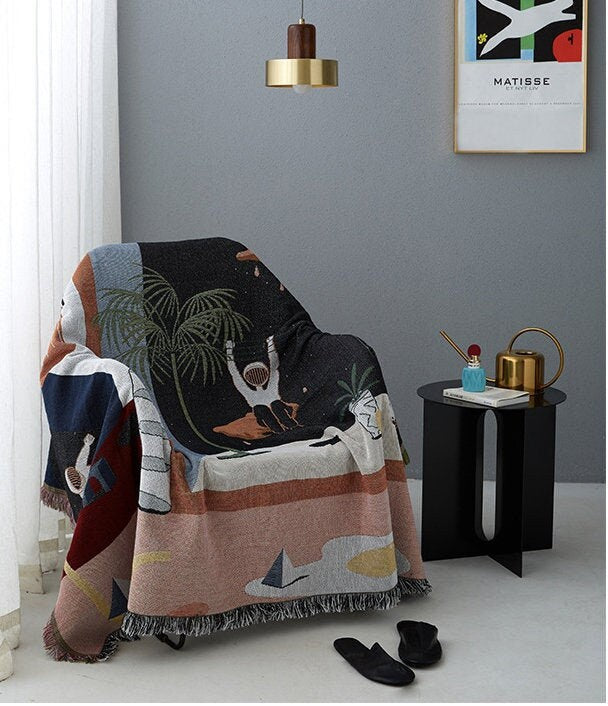 Space Tourism Cotton Woven Throw Blanket,Cozy Nap Throw Blanket, Double-Sided Use Sofa Throw Blanket,Tapestry Throw,Housewarming gift.