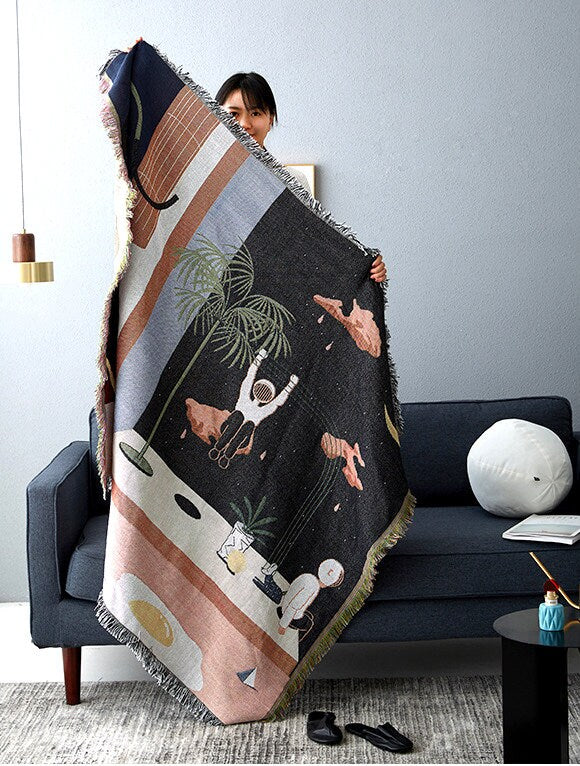 Space Tourism Cotton Woven Throw Blanket,Cozy Nap Throw Blanket, Double-Sided Use Sofa Throw Blanket,Tapestry Throw,Housewarming gift.