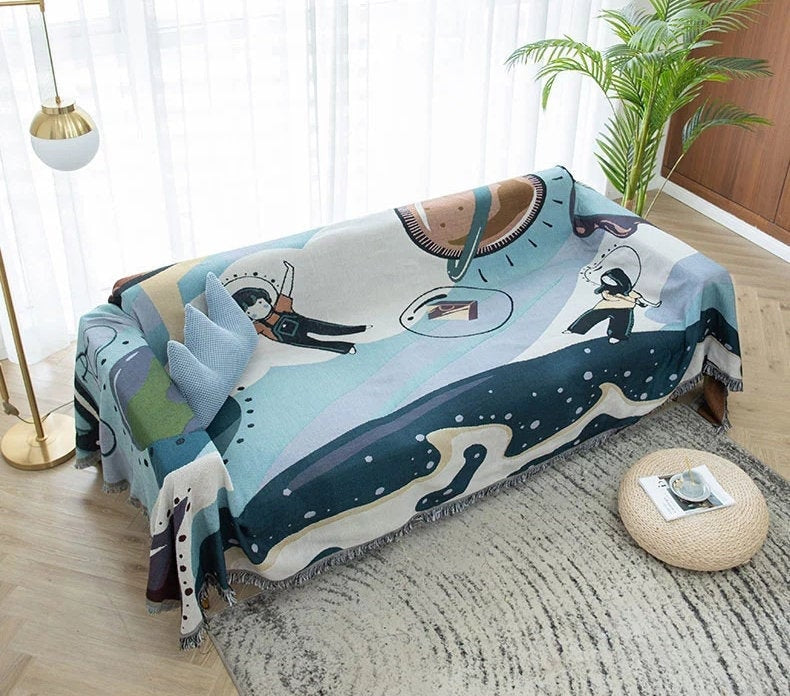 Nordic Blanket, Wall Art Blanket, Couch Throw, Large Woven Tapestry Jacquard Throw, Gift for Her, Birthday Gift, Decor