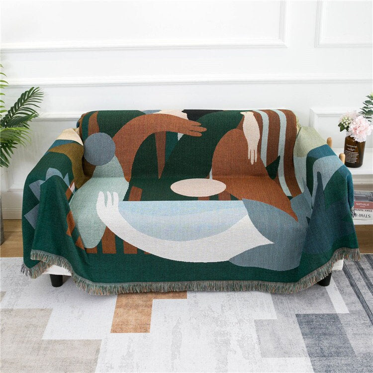Nordic Blanket Throw, Wall Art Blanket, Couch Throw, Large Woven Tapestry Jacquard Throw, Gift for Her, Birthday Gift, Decor