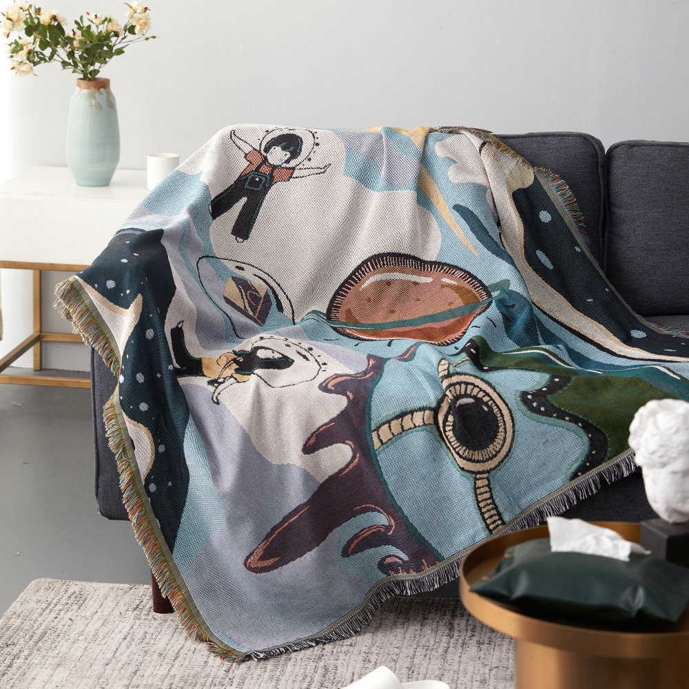 Nordic Blanket, Wall Art Blanket, Couch Throw, Large Woven Tapestry Jacquard Throw, Gift for Her, Birthday Gift, Decor